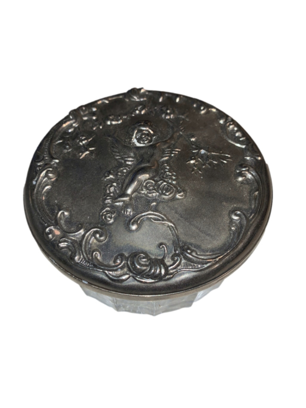 Unbranded Vintage Silver & Glass Cherub Jewelry Trinket Box One Size